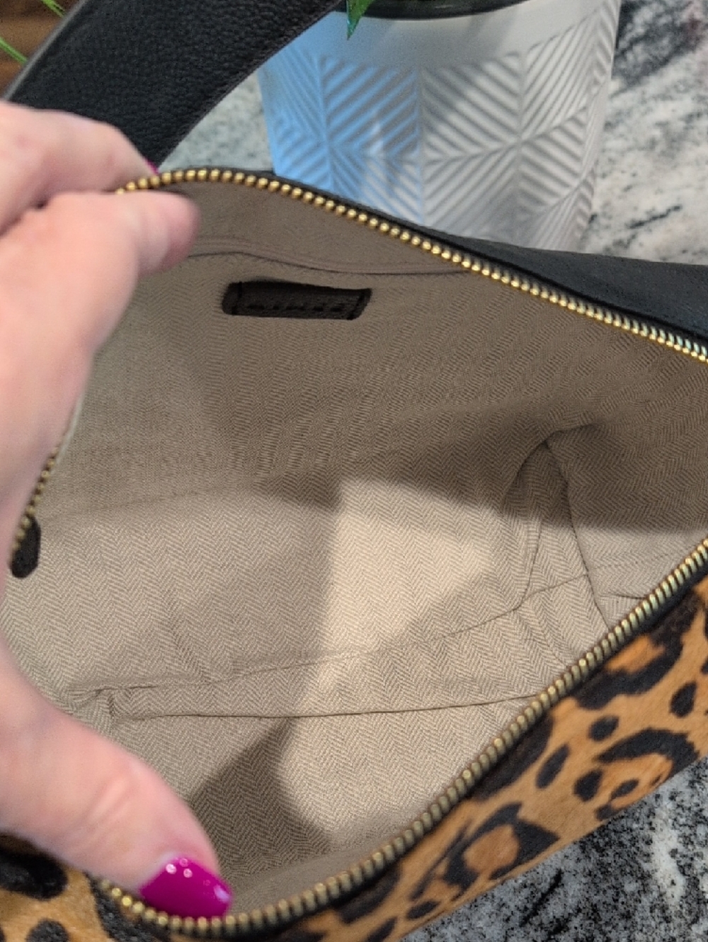 Aimee Riley Leopard Calf Hair And Black Leather Hobo Shoulder Bag - Picture 4 of 7